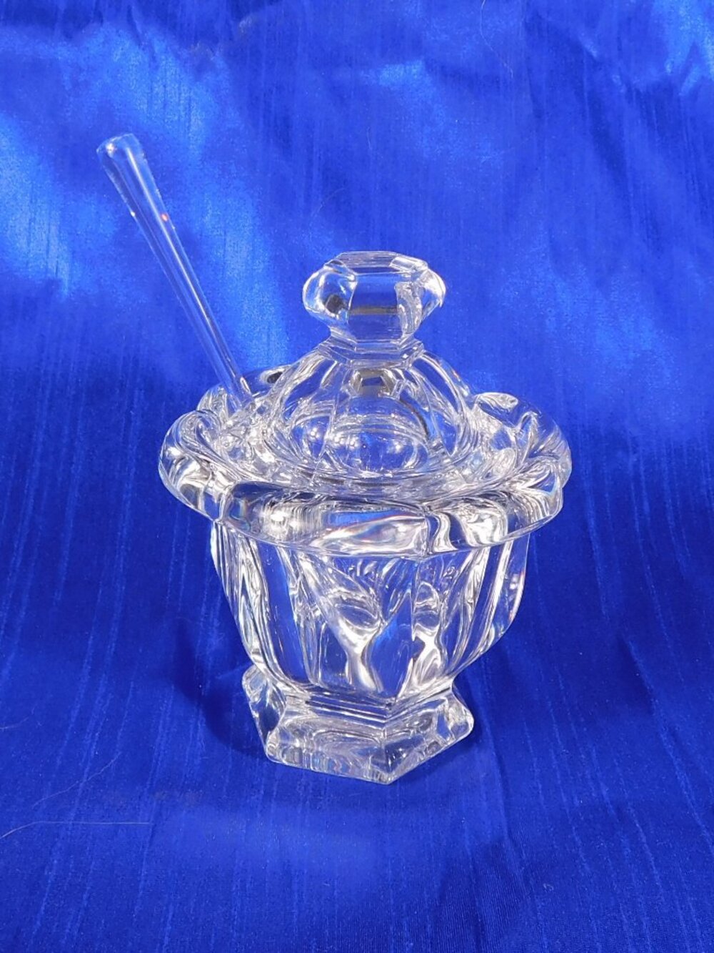 Baccarat Cut Crystal Mustard Pot with Spoon in Bretagne # 27813